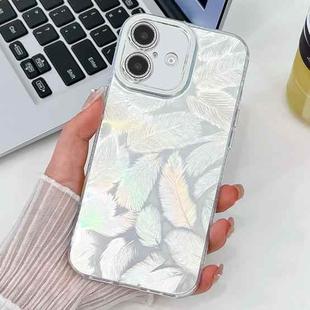 For iPhone 16 Plus Plating Glitter Texture TPU Phone Case with Lens Film(White Feathers)