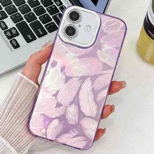 For iPhone 16 Plus Plating Glitter Texture TPU Phone Case with Lens Film(Purple Feathers)