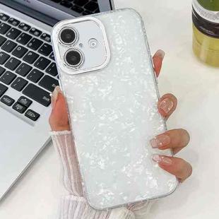 For iPhone 14 Plating Glitter Texture TPU Phone Case with Lens Film(White Shell Grain)