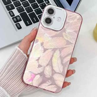 For iPhone 16 Plating Glitter Texture TPU Phone Case with Lens Film(Pink Feathers)