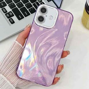 For iPhone 16 Plating Glitter Texture TPU Phone Case with Lens Film(Purple Feather Yarn)