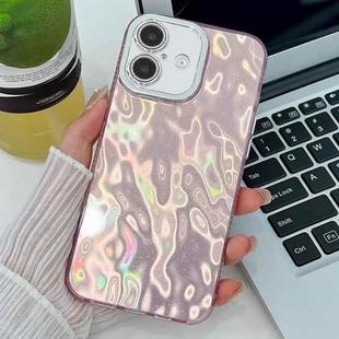 For iPhone 16 Plating Glitter Texture TPU Phone Case with Lens Film(Pink Wrinkles)