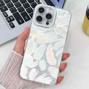 For iPhone 15 Pro Max Plating Glitter Texture TPU Phone Case with Lens Film(White Feathers)