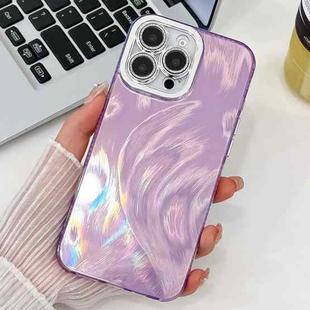 For iPhone 15 Pro Max Plating Glitter Texture TPU Phone Case with Lens Film(Purple Feather Yarn)