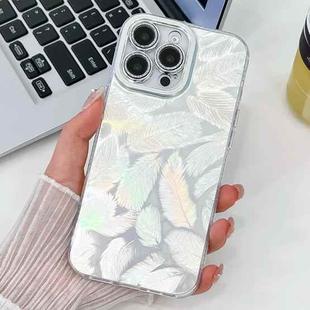 For iPhone 15 Pro Plating Glitter Texture TPU Phone Case with Lens Film(White Feathers)