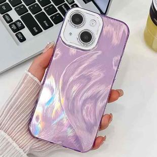 For iPhone 15 Plating Glitter Texture TPU Phone Case with Lens Film(Purple Feather Yarn)