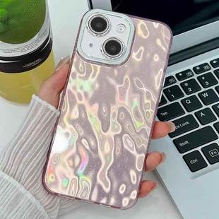 For iPhone 15 Plating Glitter Texture TPU Phone Case with Lens Film(Pink Wrinkles)