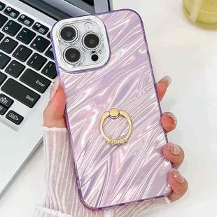 For iPhone 16 Pro Max Plating Glitter Texture Ring Holder TPU Phone Case with Lens Film(Purple Water Ripples)