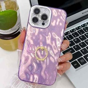 For iPhone 16 Pro Max Plating Glitter Texture Ring Holder TPU Phone Case with Lens Film(Purple Wrinkles)