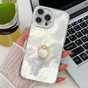 For iPhone 16 Pro Max Plating Glitter Texture Ring Holder TPU Phone Case with Lens Film(White Tinfoil Texture)