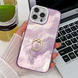 For iPhone 16 Pro Max Plating Glitter Texture Ring Holder TPU Phone Case with Lens Film(Purple Tinfoil Texture)