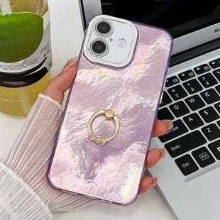 For iPhone 16 Plus Plating Glitter Texture Ring Holder TPU Phone Case with Lens Film(Purple Tinfoil Texture)