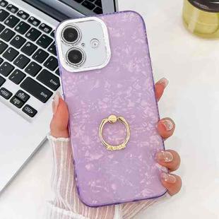 For iPhone 16 Plating Glitter Texture Ring Holder TPU Phone Case with Lens Film(Purple Shell Pattern)