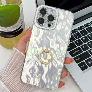 For iPhone 15 Pro Plating Glitter Texture Ring Holder TPU Phone Case with Lens Film(White Wrinkles)