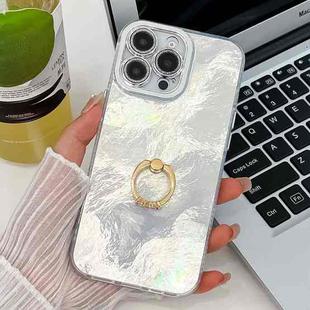 For iPhone 15 Pro Plating Glitter Texture Ring Holder TPU Phone Case with Lens Film(White Tinfoil Texture)