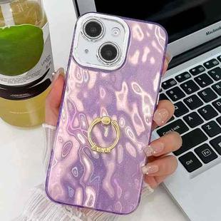 For iPhone 15 Plating Glitter Texture Ring Holder TPU Phone Case with Lens Film(Purple Wrinkles)