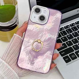 For iPhone 15 Plating Glitter Texture Ring Holder TPU Phone Case with Lens Film(Purple Tinfoil Texture)