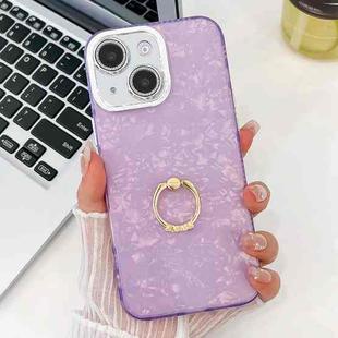 For iPhone 14 Plating Glitter Texture Ring Holder TPU Phone Case with Lens Film(Purple Shell Pattern)