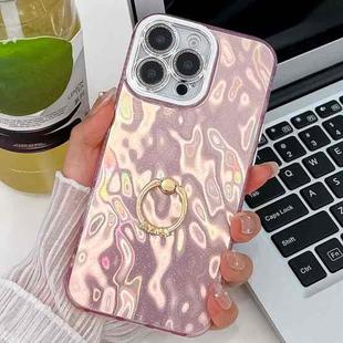 For iPhone 14 Pro Plating Glitter Texture Ring Holder TPU Phone Case with Lens Film(Pink Wrinkles)