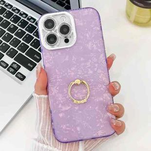 For iPhone 13 Pro Max Plating Glitter Texture Ring Holder TPU Phone Case with Lens Film(Purple Shell Pattern)