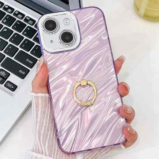 For iPhone 13 Plating Glitter Texture Ring Holder TPU Phone Case with Lens Film(Purple Water Ripples)