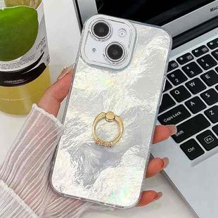 For iPhone 13 Plating Glitter Texture Ring Holder TPU Phone Case with Lens Film(White Tinfoil Texture)