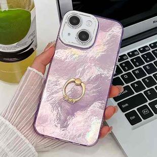 For iPhone 13 Plating Glitter Texture Ring Holder TPU Phone Case with Lens Film(Purple Tinfoil Texture)