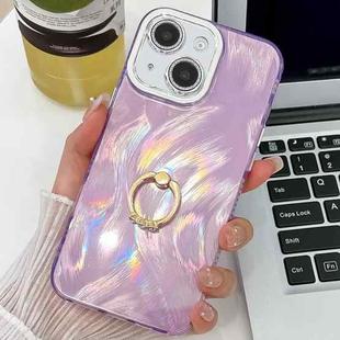 For iPhone 13 Plating Glitter Texture Ring Holder TPU Phone Case with Lens Film(Purple Feather Yarn)