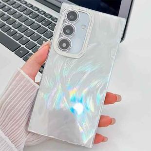 For Samsung Galaxy S24 FE 5G Plating Glitter Texture TPU Phone Case with Lens Film(White Feather Yarn)