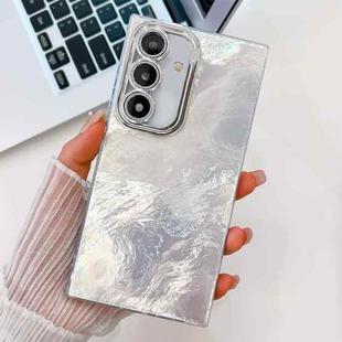 For Samsung Galaxy S24 FE 5G Plating Glitter Texture TPU Phone Case with Lens Film(White Tinfoil Texture)