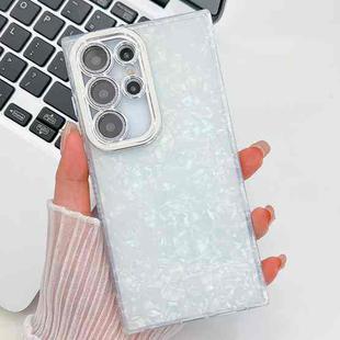 For Samsung Galaxy S24 FE 5G Plating Glitter Texture TPU Phone Case with Lens Film(White Shell Pattern)