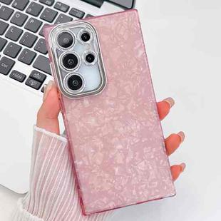 For Samsung Galaxy S24 FE 5G Plating Glitter Texture TPU Phone Case with Lens Film(Pink Shell Pattern)