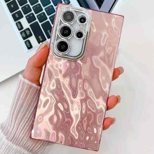 For Samsung Galaxy S24 Ultra 5G Plating Glitter Texture TPU Phone Case with Lens Film(Pink Wrinkles)