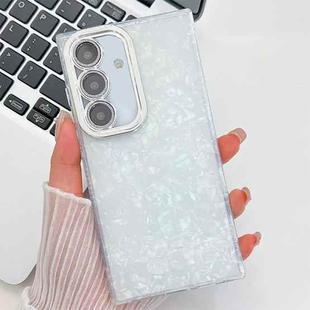 For Samsung Galaxy S25 5G Plating Glitter Texture TPU Phone Case with Lens Film(White Shell Pattern)