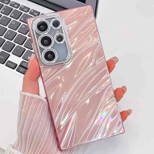For Samsung Galaxy S25 Ultra 5G Plating Glitter Texture TPU Phone Case with Lens Film(Pink Water Ripples)