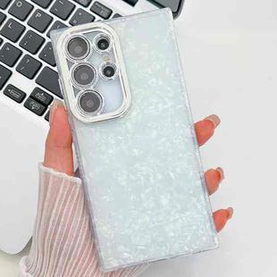 For Samsung Galaxy S25 Ultra 5G Plating Glitter Texture TPU Phone Case with Lens Film(White Shell Pattern)