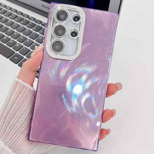 For Samsung Galaxy S25 Ultra 5G Plating Glitter Texture TPU Phone Case with Lens Film(Purple Feather Yarn)