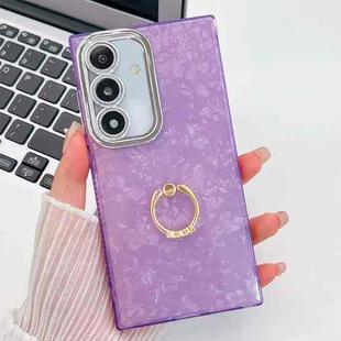 For Samsung Galaxy S24 FE 5G Plating Glitter Texture Ring Holder TPU Phone Case with Lens Film(Purple Shell Pattern)