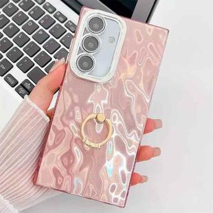 For Samsung Galaxy S24 FE 5G Plating Glitter Texture Ring Holder TPU Phone Case with Lens Film(Pink Wrinkles)