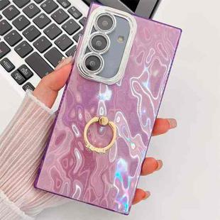 For Samsung Galaxy S24 FE 5G Plating Glitter Texture Ring Holder TPU Phone Case with Lens Film(Purple Wrinkles)