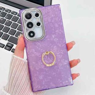 For Samsung Galaxy S24 Ultra 5G Plating Glitter Texture Ring Holder TPU Phone Case with Lens Film(Purple Shell Pattern)