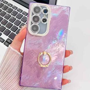 For Samsung Galaxy S24 Ultra 5G Plating Glitter Texture Ring Holder TPU Phone Case with Lens Film(Purple Tinfoil Texture)