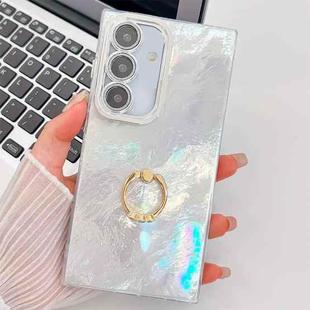 For Samsung Galaxy S24 5G Plating Glitter Texture Ring Holder TPU Phone Case with Lens Film(White Tinfoil Texture)