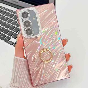 For Samsung Galaxy A36 5G Plating Glitter Texture Ring Holder TPU Phone Case with Lens Film(Pink Water Ripples)