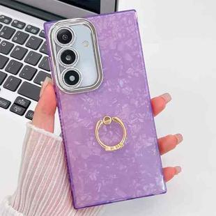For Samsung Galaxy S25 5G Plating Glitter Texture Ring Holder TPU Phone Case with Lens Film(Purple Shell Pattern)