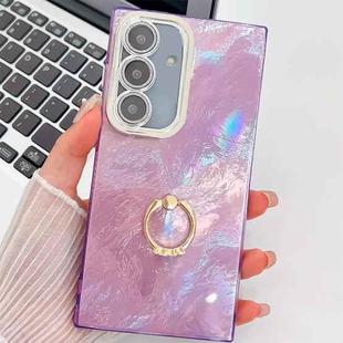 For Samsung Galaxy S25 5G Plating Glitter Texture Ring Holder TPU Phone Case with Lens Film(Purple Tinfoil Texture)