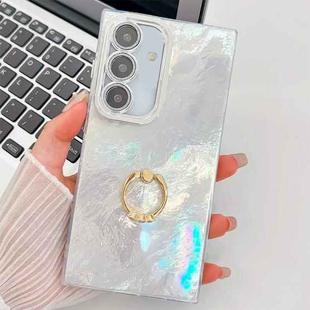 For Samsung Galaxy S25+ 5G Plating Glitter Texture Ring Holder TPU Phone Case with Lens Film(White Tinfoil Texture)