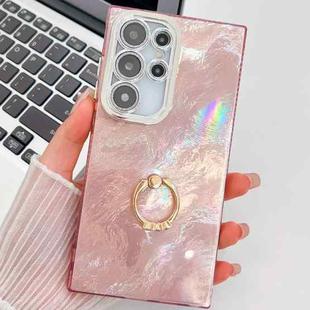 For Samsung Galaxy S25 Ultra 5G Plating Glitter Texture Ring Holder TPU Phone Case with Lens Film(Pink Tinfoil Texture)