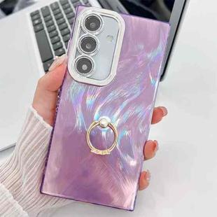 For Samsung Galaxy A16 5G Plating Glitter Texture Ring Holder TPU Phone Case with Lens Film(Purple Feather Yarn)