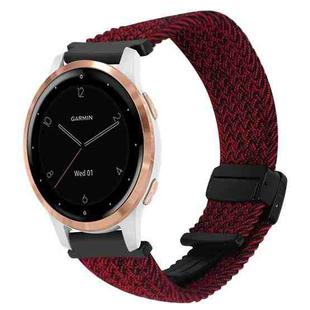 For Garmin Active S 18mm Magnetic Buckle Braided Watch Band(Black Sand Red)